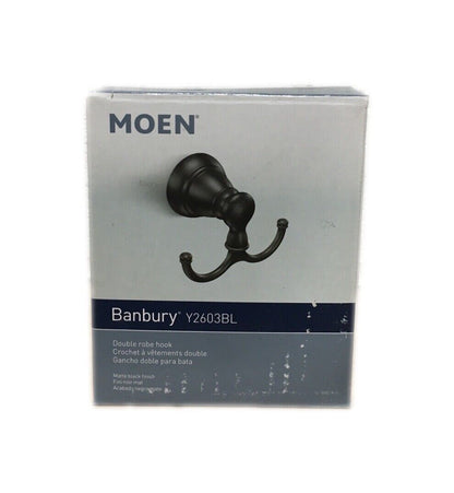MOEN Banbury Round Bathroom Double Robe Hook in Matte Black Y2603BL