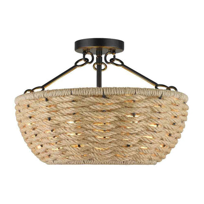 Golden Lighting Hathaway 16.25 in. 3-Light Matte Black Semi-Flush Mount