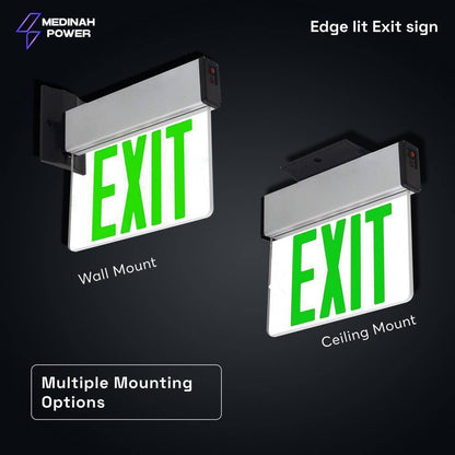 MEDINAH POWER LED Emergency Edge-Lit Exit Sign, Damp Rated GREEN Letters