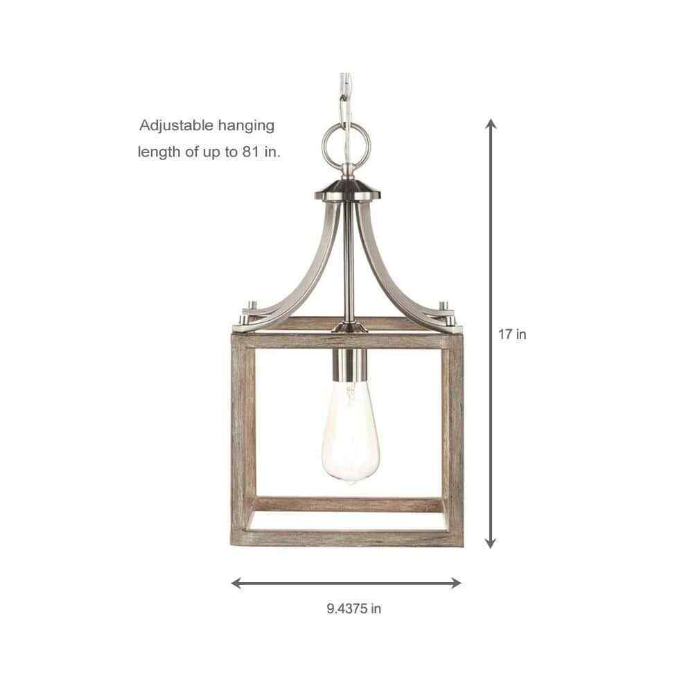 Hampton Bay Boswell Quarter Brushed Nickel Mini-Pendant w/Weathered Wood Accents
