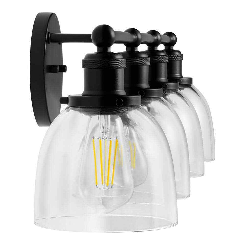 Home Decorators Evelyn 37.5 in. 4-Light Matte Black Modern Bathroom Vanity Light