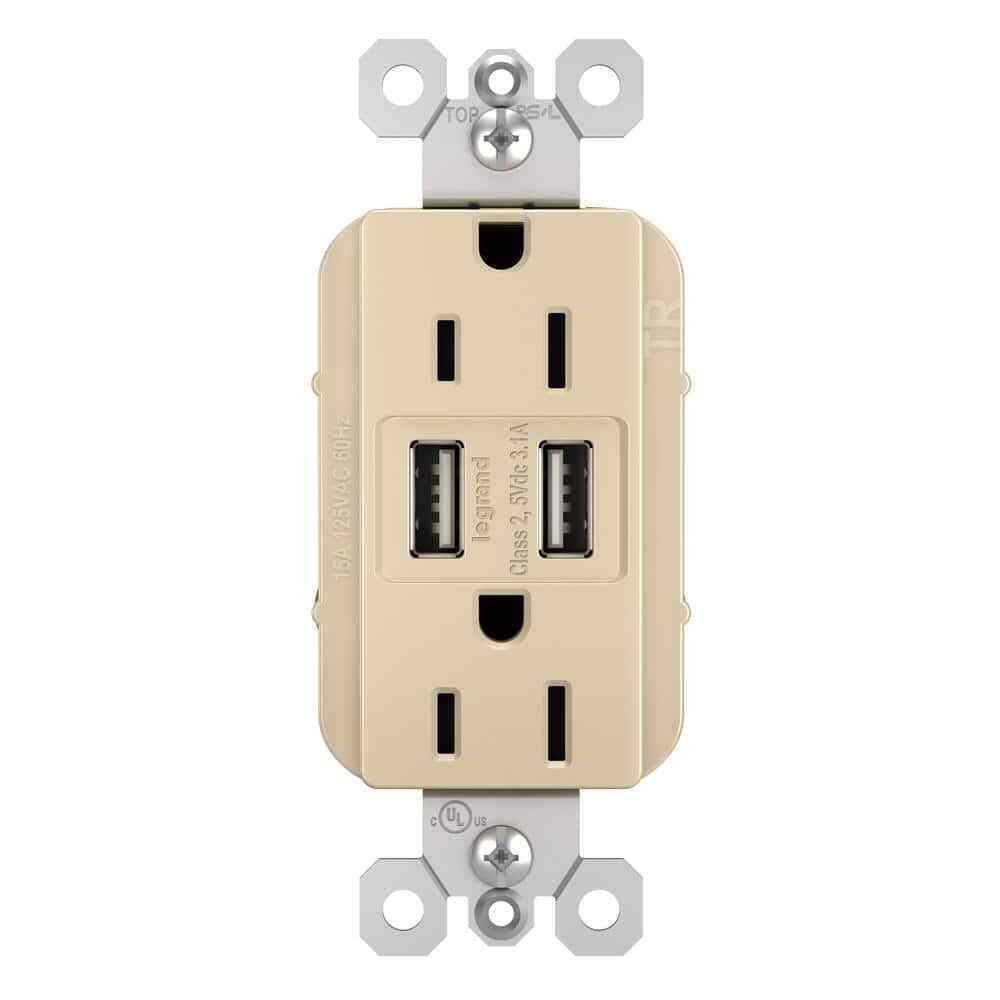 Legrand radiant 15 Amp 125 Volt Duplex Outlet with 3.1 Amp USB Ivory