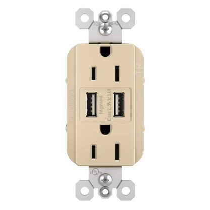 Legrand radiant 15 Amp 125 Volt Duplex Outlet with 3.1 Amp USB Ivory