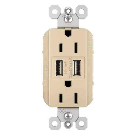Legrand radiant 15 Amp 125 Volt Duplex Outlet with 3.1 Amp USB Ivory