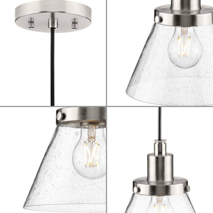 Progress Lighting Hinton 8" Brushed Nickel Pendant w/ Clear Seeded Glass Shade