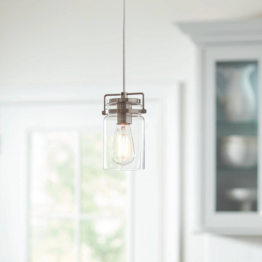 Home Decorators Collection 1-Light Mason Jar Brushed Steel Pendant 60438