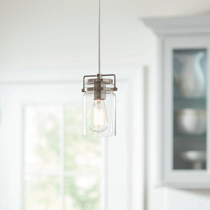 Home Decorators Collection 1-Light Mason Jar Brushed Steel Pendant 60438
