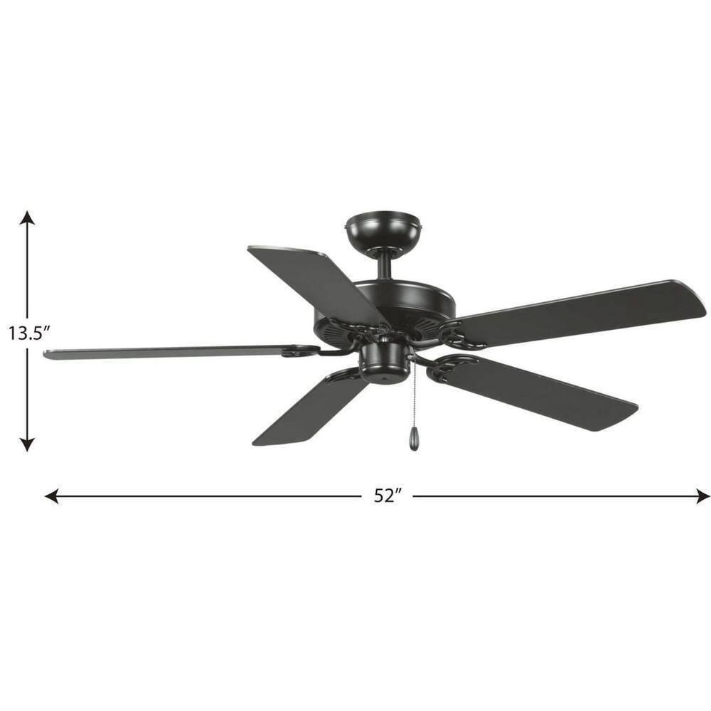 Progress Lighting AirPro 52 in. Matte Black 5-Blade Traditional Ceiling Fan