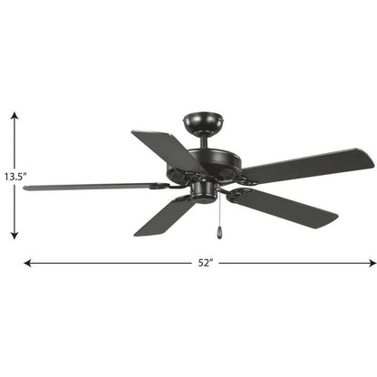 Progress Lighting AirPro 52 in. Matte Black 5-Blade Traditional Ceiling Fan
