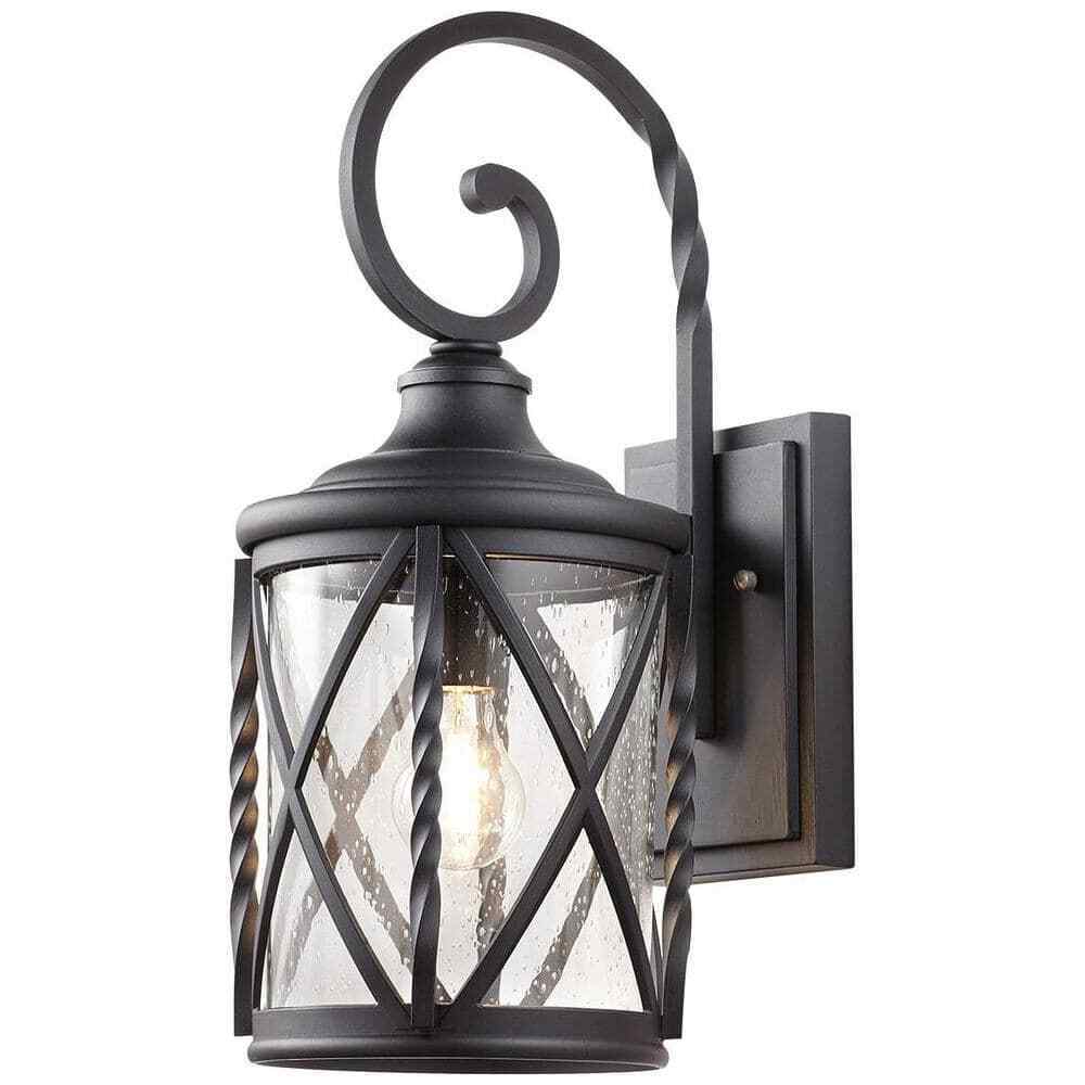 Home Decorators Walcott Manor 18.75 in. 1-Light Black Industrial Outdoor Sconce
