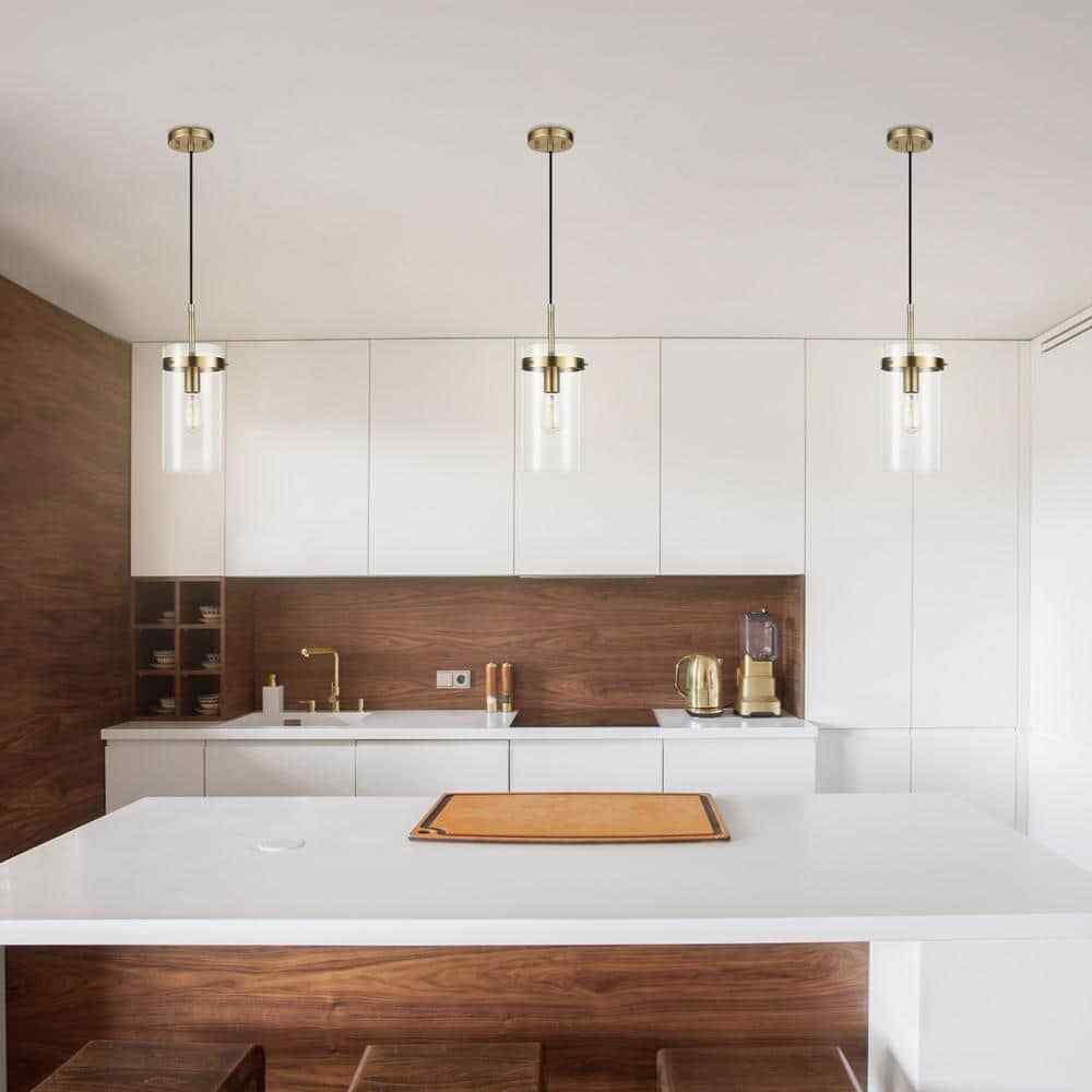 Globe Electric Connor 1-Light Brass Pendant Light with Clear Glass Shade
