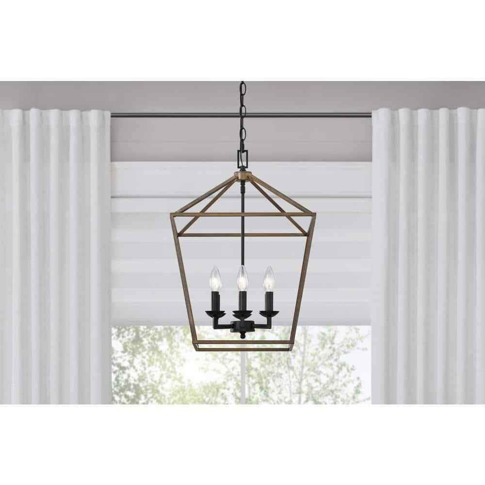 Home Decorators Weyburn Black and Faux Wood Farmhouse Chandelier Light Fixture