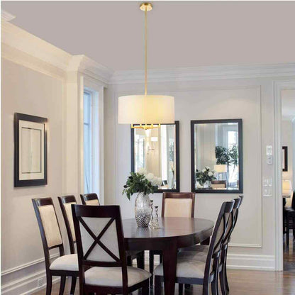 Globe Electric Emery 4-Light Matte Brass Pendant Light with Beige Fabric Shade