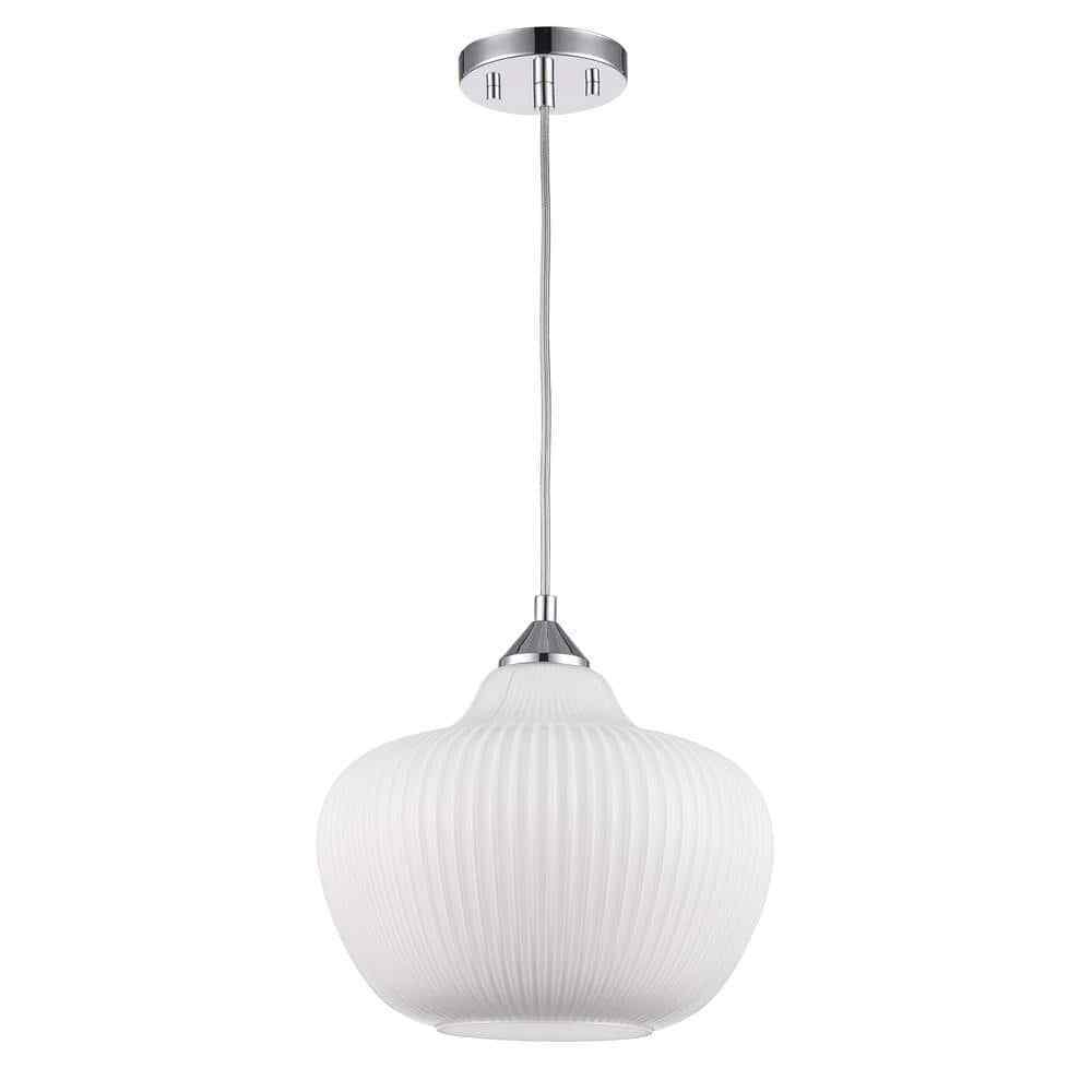 Home Decorators Pompton Chrome Light Fixture w/ White Ribbed Glass Globe Shade
