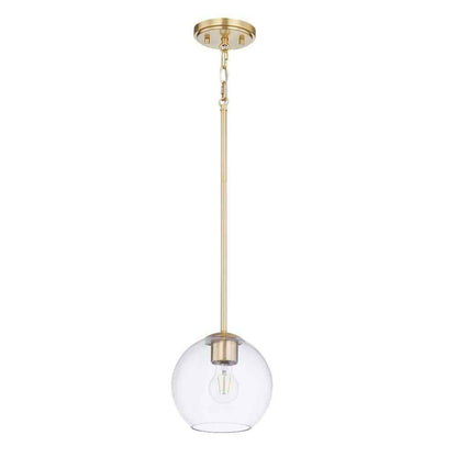 Home Decorators Vista Heights 1-Light Aged Brass Globe Pendant with Clear Glass