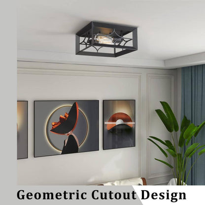 JAZAVA 11.4 in. 2-Light Black Flush Mount Square Ceiling Light