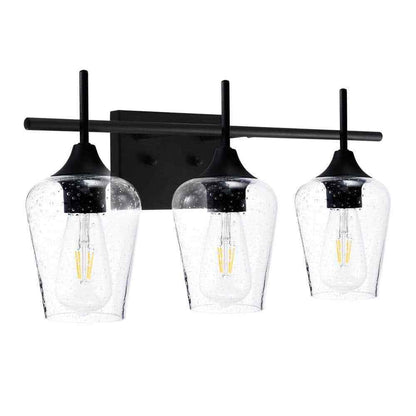 Merra 3-Light Black Bathroom Vanity Light with Seeded Glass Shades