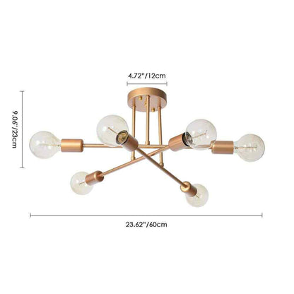 RRTYO Elektra 23.62 in. 6-Light Champagne Gold Semi-Flush Mount