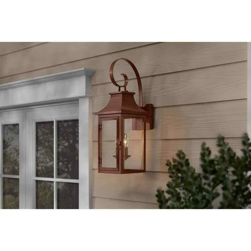 Hampton Bay Flaxton 24 in. Copper Outdoor Barn Wall Lamp w/ Clear Glass Shade