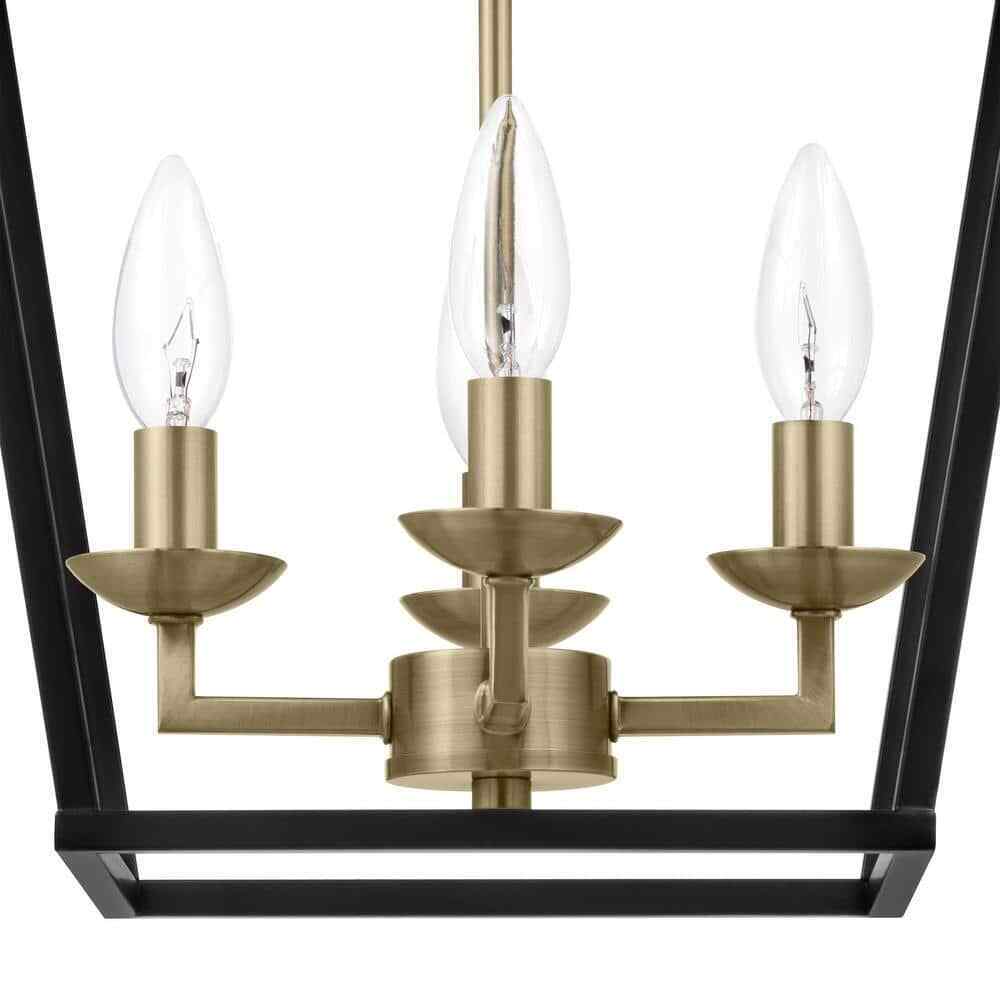 Home Decorators Weyburn 16.5 in. 4-Light Black and Gold Semi-Flush Mount