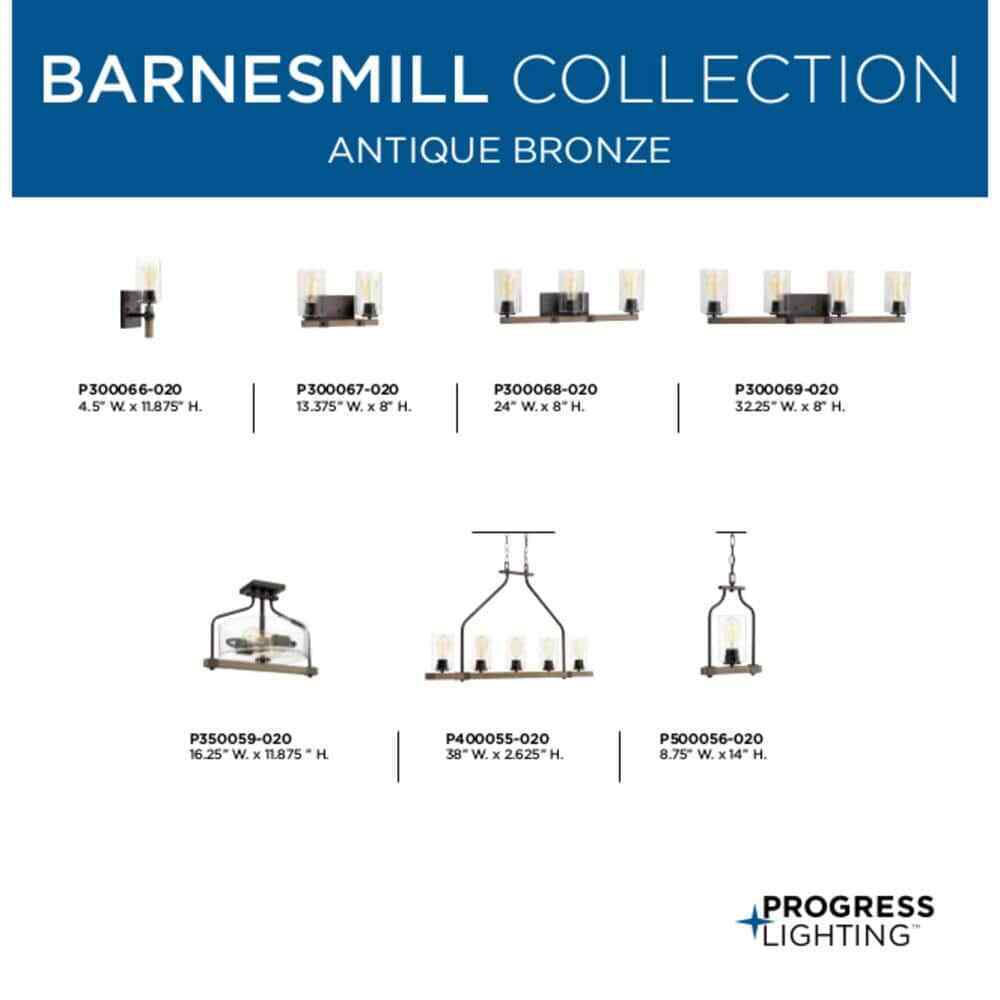 Progress Lighting 2-Light Antique Bronze Clear Seeded Glass Vanity Light