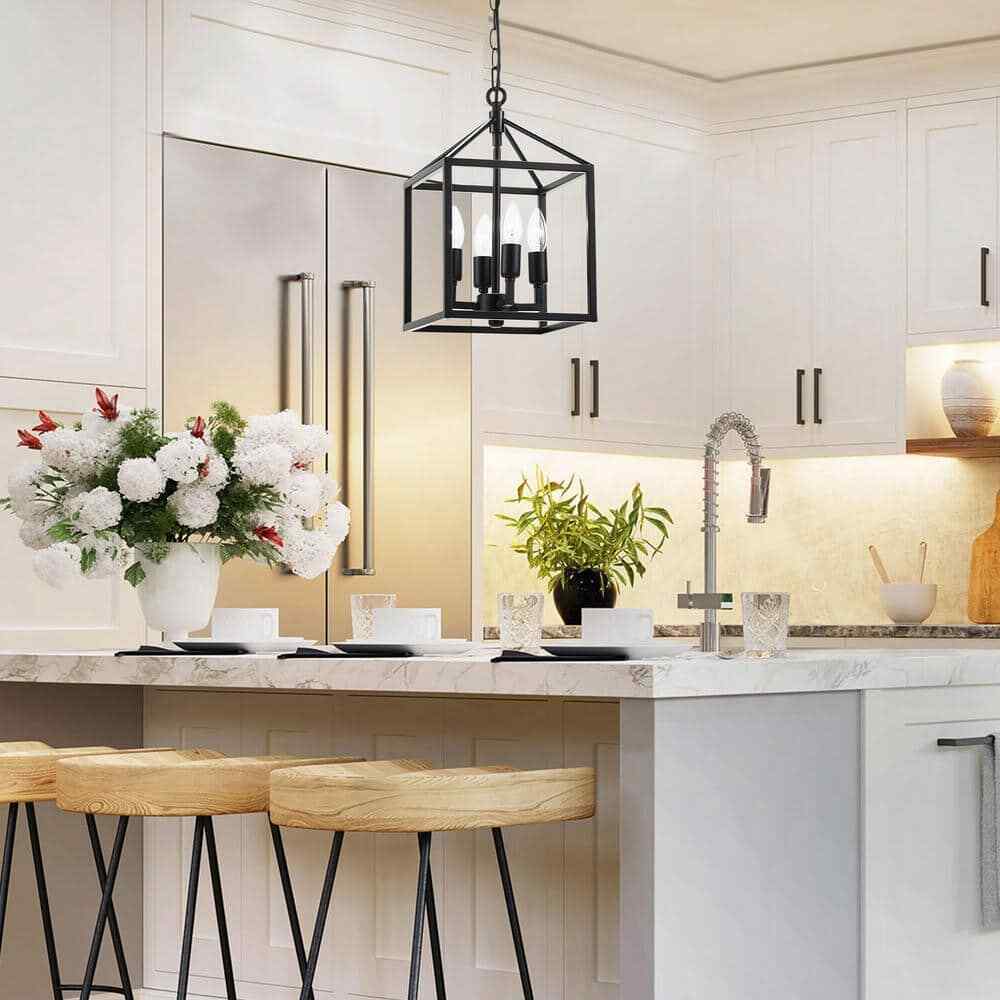 Merra 9.5 in. 4-Light Black Caged Chandelier