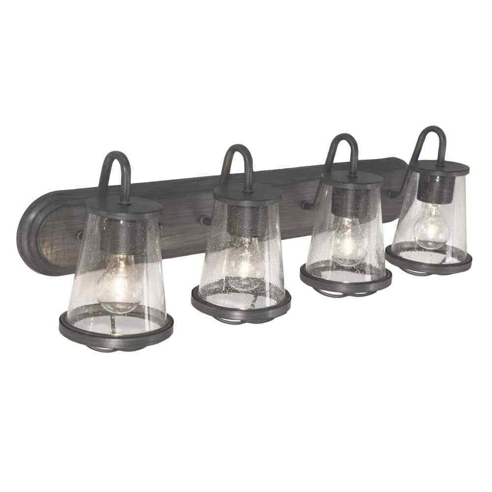 Home Decorators 32 in. Georgina 4-Light Steel Vanity Light w/ Clear Seedy Glass