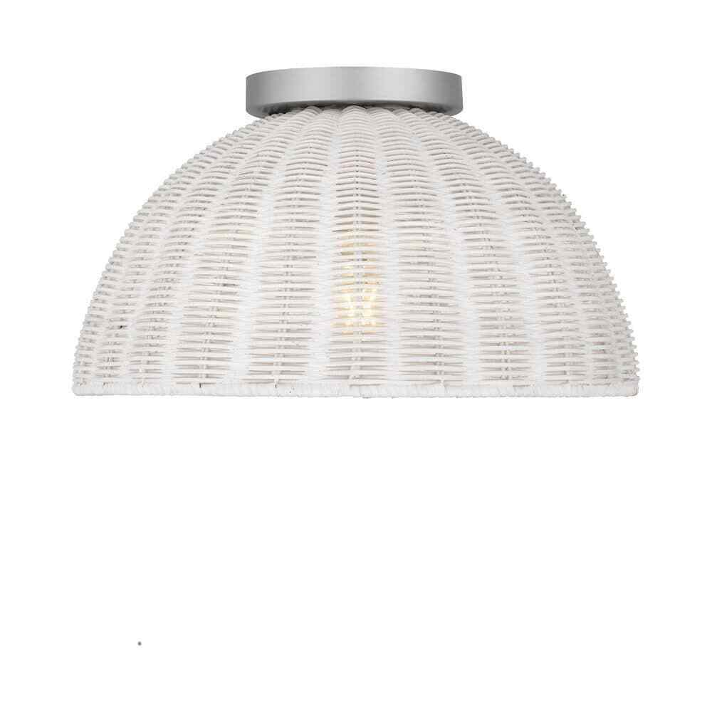 Hampton Bay Highler 13 in. Silver Flush Mount with White Rattan Shade HD5887E5