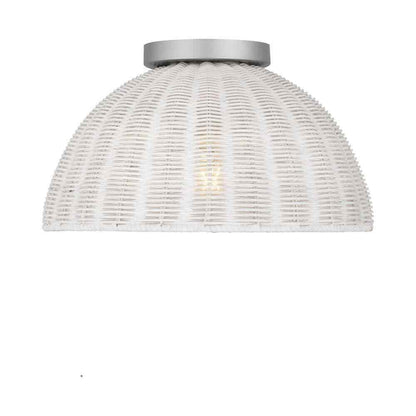 Hampton Bay Highler 13 in. Silver Flush Mount with White Rattan Shade HD5887E5