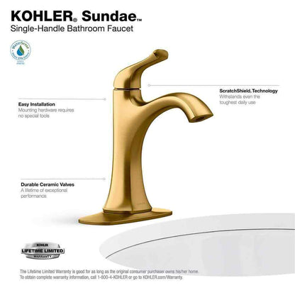 KOHLER Sundae Single Handle Single Hole Faucet in Vibrant Brushed Moderne Brass