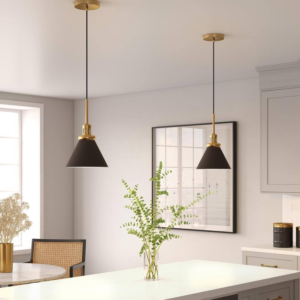 Meyer&Cross Zeno 1-Light Blackened Bronze Metal Pendant with Brass Accents