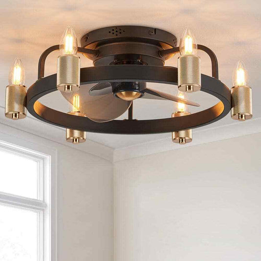 FANNEHONNE 20 in. Gold Flush Mount Caged Ceiling Fan w/ Lights and Remote