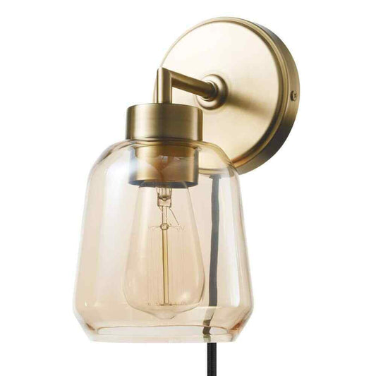 Globe Electric Salma 1-Light Matte Brass Wall Sconce w/ Smoked Amber Glass Shade
