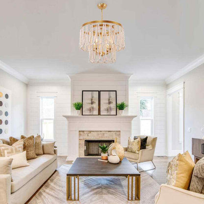 Oaks Aura Champlain Farmhouse 4-Light Golden Finish Bohemia Wood Chandelier