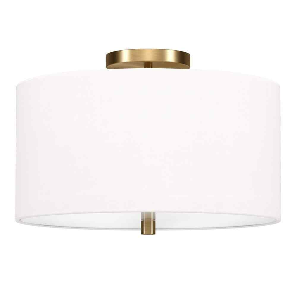 Meyer&Cross Ellis 16 in. Brass and White Semi Flush Mount with Fabric Shade