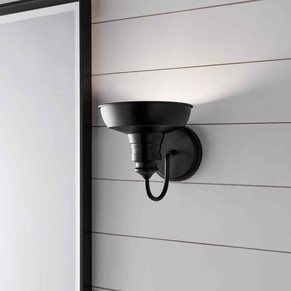 Hampton Bay Elmcroft 7.63 in. 1-Light Matte Black Wall Mount Light w/Metal Shade