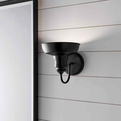 Hampton Bay Elmcroft 7.63 in. 1-Light Matte Black Wall Mount Light w/Metal Shade