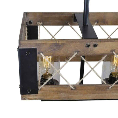 LALUZ Wood Chandelier Black Farmhouse Island 5-Light Rectangular Cage Chandelier