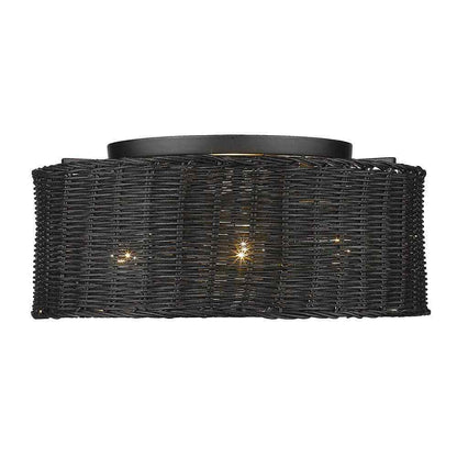 Golden Lighting Erma 3-Light Matte Black Wicker Flush Mount 1084-FM BLK-BW