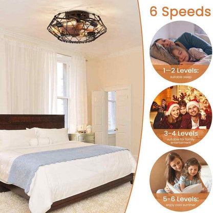 ANTOINE 20 in. 4-Light Indoor Farmhouse Caged Flush Mount Ceiling Fan