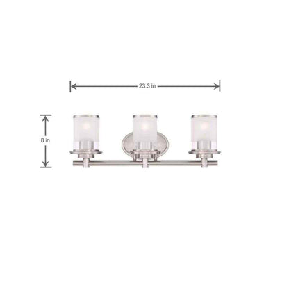 Hampton Bay 23.25 in. Truitt 3-Light Chrome Vanity Light w/ Clear and Sand Glass