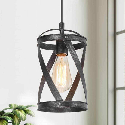 LNC Industrial Brushed Black 1-Light Drum Pendant Modern Island Pendant Light