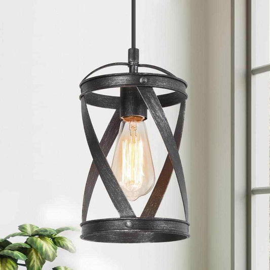 LNC Industrial Brushed Black 1-Light Drum Pendant Modern Island Pendant Light