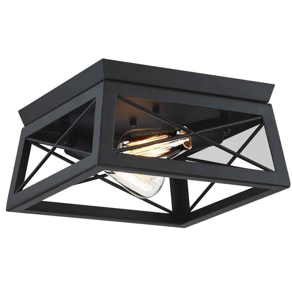 Pia Ricco 12 in. 2-Light Matte Black Flush Mount