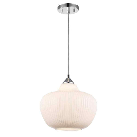 Home Decorators Pompton Chrome Light Fixture w/ White Ribbed Glass Globe Shade