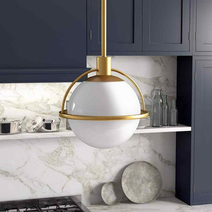 Meyer&Cross Cieonna 1-Light Brass Pendant with White Milk Glass Shade