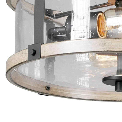 Hampton Bay Richland 2-Light Grey Wood Finish Flush Mount with Clear Seedy Glass