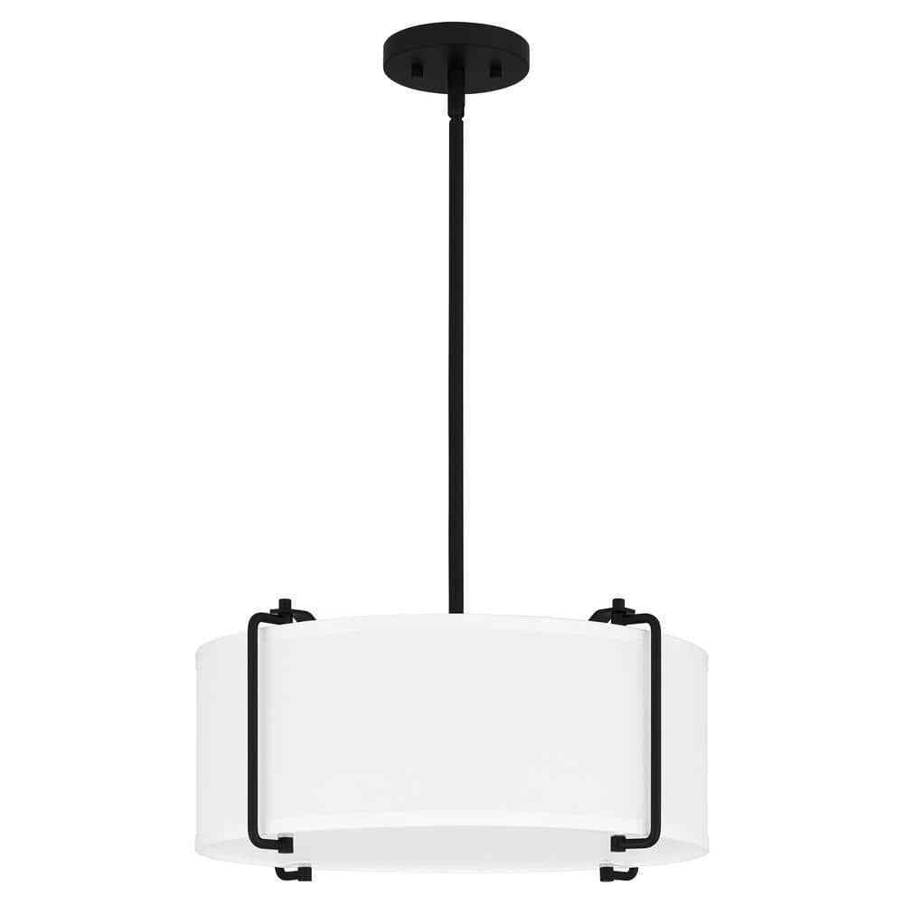 Home Decorators Brookley 4-Light Matte Black Pendant w/ White Fabric Shade