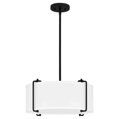Home Decorators Brookley 4-Light Matte Black Pendant w/ White Fabric Shade