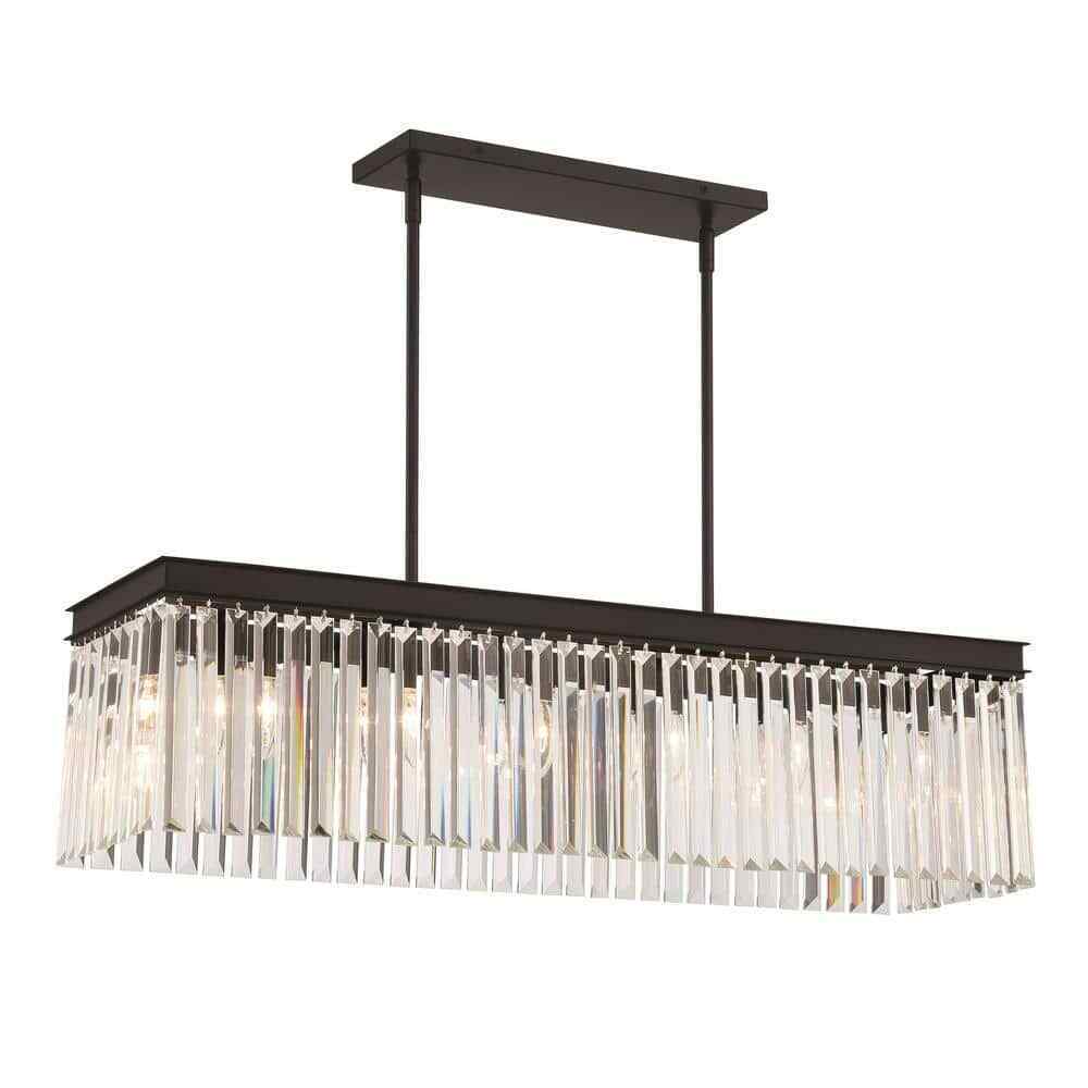 Home Decorator North Falls 6-Light Black Linear Island Pendant Light w/ Crystals